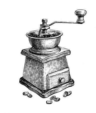 Coffee grinder sketch. Menu design for cafe and restaurantの写真素材