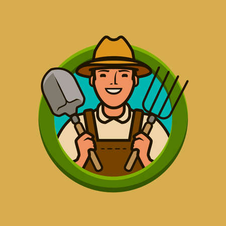 Farmer logo or label. Agriculture, farm vector illustrationのイラスト素材
