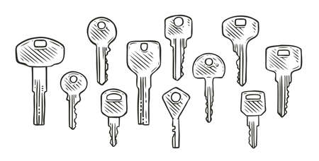 Set of keys sketch. Hand drawn vector illustrationのイラスト素材