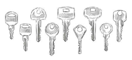 Set of keys sketch. Hand-drawn vector illustrationのイラスト素材