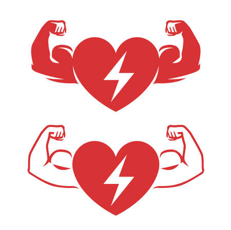 Heart and arms with biceps symbol. Medicine, healthのイラスト素材