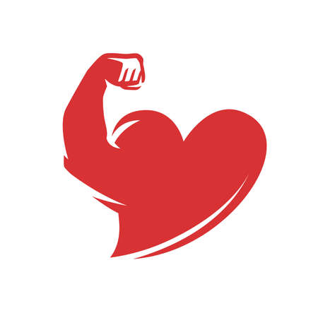 Heart and muscular arm. Strengthening immunity, health symbolのイラスト素材
