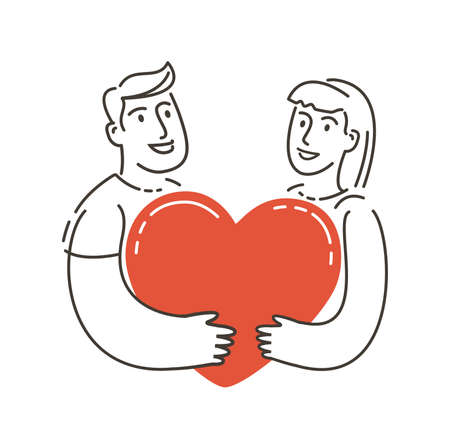 Wedding symbol. Love couple holding heart vector illustrationのイラスト素材