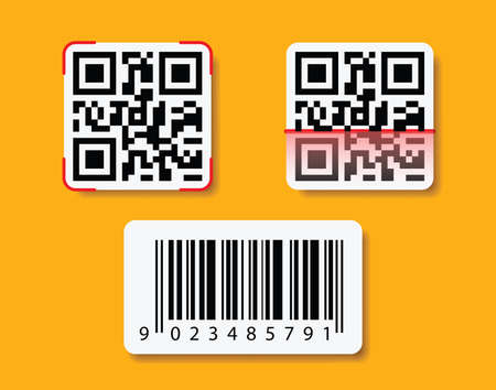 QR, barcode sticker. Digital electronic code symbol vectorのイラスト素材
