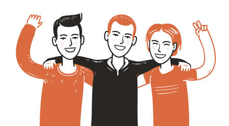 Happy friends together. People vector illustration in flat styleのイラスト素材