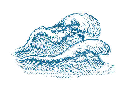 Waves sketch. Seascape vintage vector illustrationのイラスト素材