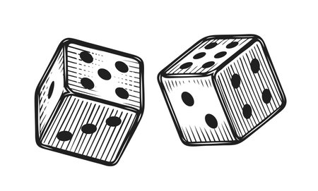 Two white dice. Gambling, game sketch vintage vector illustrationのイラスト素材