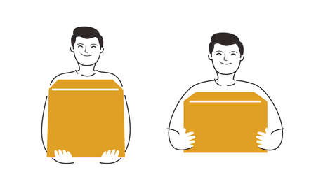 Man holding a box. Delivery moving symbolのイラスト素材