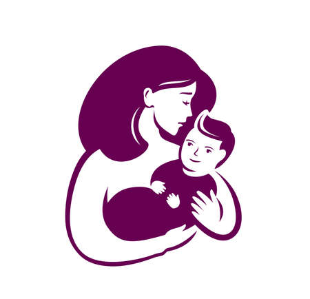 Mom hugs baby symbol. Motherhood vector illustrationのイラスト素材