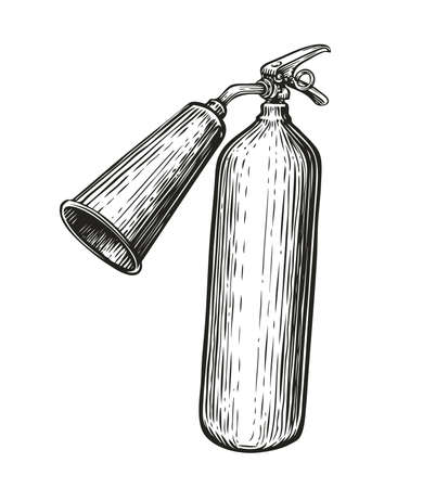 Fire extinguisher in vintage engraving style. Hand drawn sketch vector illustrationのイラスト素材