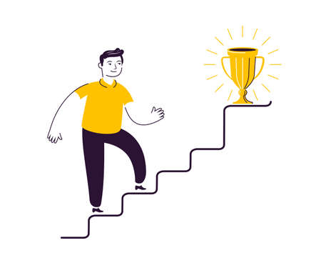 Businessman going up the stairs or career growth. Striving for the goal, personal development conceptのイラスト素材
