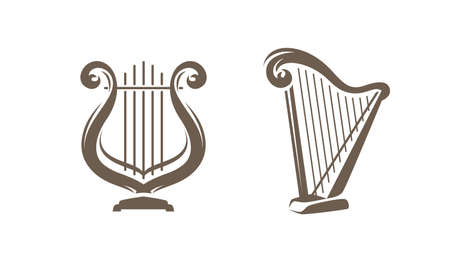 Musical harp, lyre symbol or logo. Classical music concept vector illustrationのイラスト素材