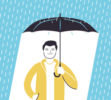 Man with umbrella and rain in flat style. Business concept vector illustrationのイラスト素材