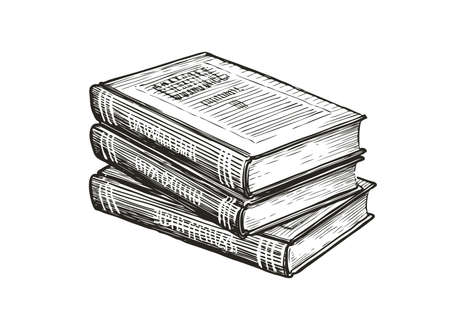 Stack of books. Literature, education concept in vintage style. Hand drawn vector illustrationのイラスト素材