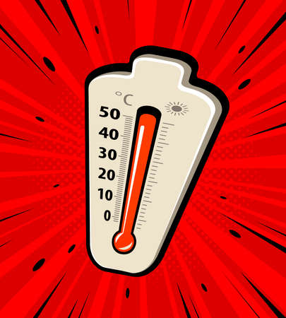 Thermometer with red indicator for high temperature. Heat vector illustrationのイラスト素材