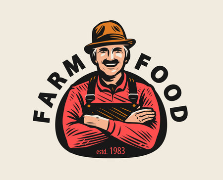 Farm food icon. Farmer, organic products emblem vector illustrationのイラスト素材