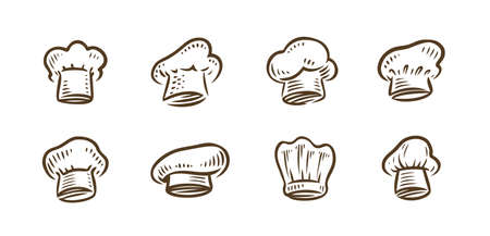 Set of vintage cook hats. Chef symbol. Cooking, restaurant conceptのイラスト素材