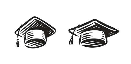 Student graduation hat symbol. High school, college iconのイラスト素材