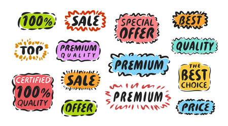 Set of labels and stickers for web applications and business promotion. Commerce conceptのイラスト素材