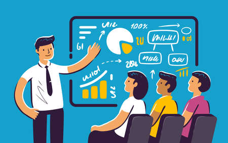 Business seminar presentation and professional training. Flat vector illustrationのイラスト素材