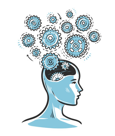 Human head with brain and gears. Idea generation business conceptのイラスト素材