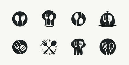 Restaurant food menu logo. Cafe sign. Cooking, cuisine icons setのイラスト素材