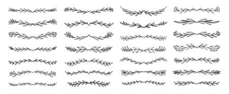 Vintage ornament divider set. Hand drawn border for wedding, banner, cards, invitationsのイラスト素材