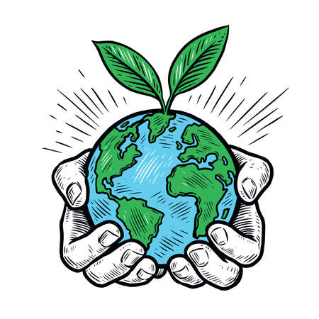 Hands holding planet Earth. Caring for environment, ecology conceptのイラスト素材