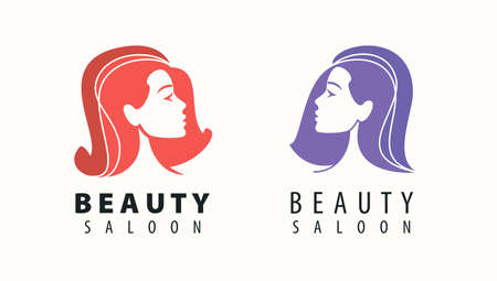 Beauty company icon. Portrait young woman emblem. Abstract vector illustrationのイラスト素材