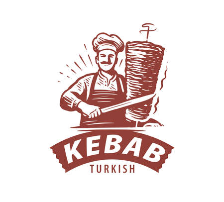 Shawarma kebab icon design. Vector label for turkish and arabic fast food restaurantのイラスト素材