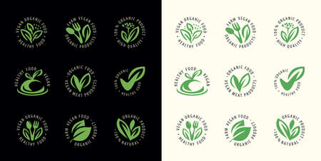 Product label certification icon set. Organic package element vector collectionのイラスト素材