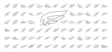Wing set continuous line vector drawing.. Modern minimalist simple linear styleのイラスト素材