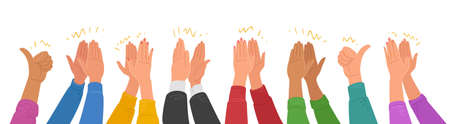 People crowd applause. Hands clapping. Business teamwork cheering. Ovation, delight vector...