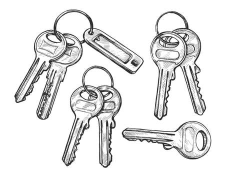 Hand drawn set keys. Sketch vector illustrationのイラスト素材