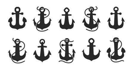 Ship anchor icon set isolated on white background. Cruise, sailing symbol vectorのイラスト素材