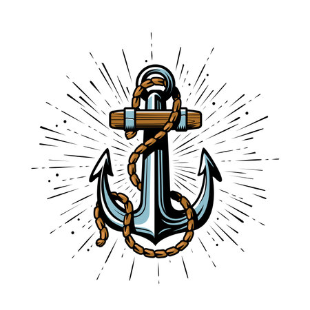 Ship anchor with rope. Sea adventure, seafaring symbol. Nautical concept vector illustrationのイラスト素材