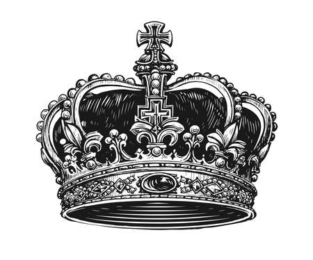 King crown vector. Hand drawn sketch vintage engraved illustrationのイラスト素材
