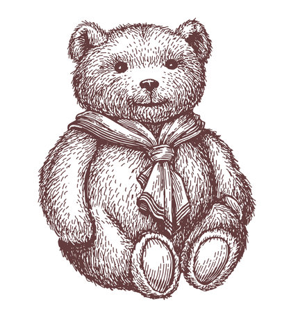 Teddy bear. Cute stuffed toy isolated on white. Hand drawn sketch vintage vector illustrationのイラスト素材