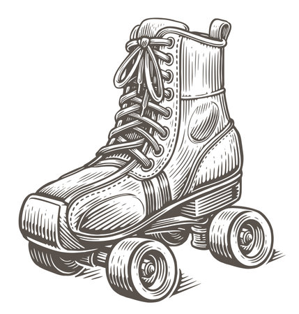 Retro roller skates. Rollerblading, skating concept. Sketch vintage vector illustrationのイラスト素材