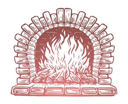 Fire burns in a fireplace. Burning logs in the oven. Vector illustrationのイラスト素材