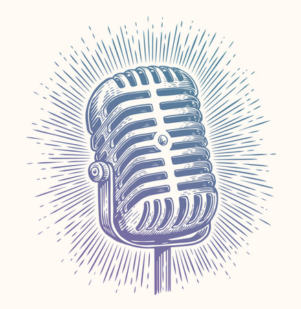 Retro microphone sketch. Hand drawn vintage vector illustrationのイラスト素材