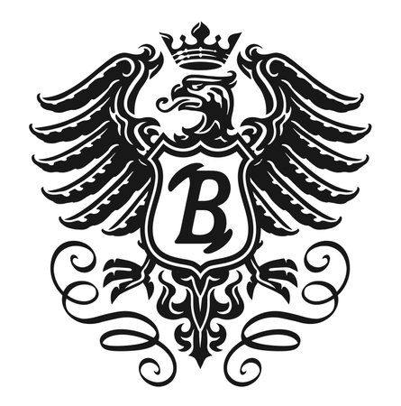 Eagle with shield and crown. Royal symbol. Heraldic emblem vector illustrationのイラスト素材