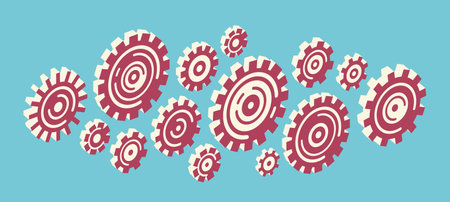 Mechanical gears isometric. Gearwheels and cogs set. Technology, industry conceptのイラスト素材