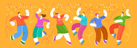 Happy people dancing. Music festival dance. Festive event party. Celebration conceptのイラスト素材