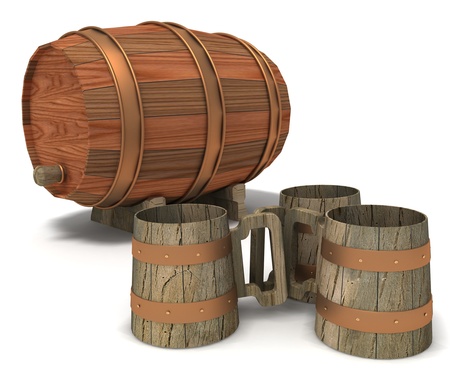 beer barrel and mugの写真素材