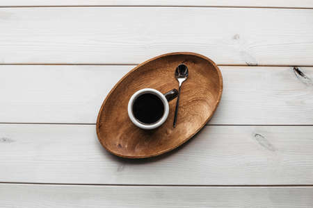 Americano espresso coffee on a wood tray. coffee americano espresso wooden.の写真素材