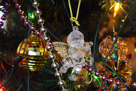 Christmas tree decorations - transparent plastic angel photoの写真素材