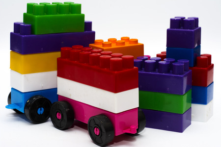 Children's toys and figurines on a white backgroundの写真素材