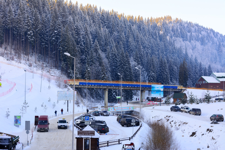 Skiing and recreation in the mountains in winterのeditorial素材