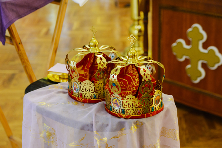Christian church. The Sacrament of the wedding. Wedding crown for newlywedsのeditorial素材